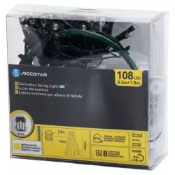 Lampki choinkowe 6 zwisów po 1.8m 108 białe ciepłe led na 3 baterie AA - 8433325413491