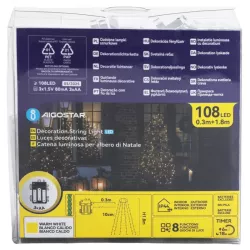 Lampki choinkowe 6 zwisów po 1.8m 108 białe ciepłe led na 3 baterie AA - 8433325413491