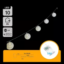 Bawełniane kule girlanda 10 białych lampek 2 m długości na baterie - 8433325413422