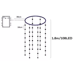 Lampki choinkowe 6 zwisów po 1.8m 108 białe ciepłe led na 3 baterie AA - 8433325413491