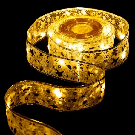 Szarfa choinkowa 5 m na 3 baterie AA złota w gwiazdki 5 cm ciepła - 8433325413538