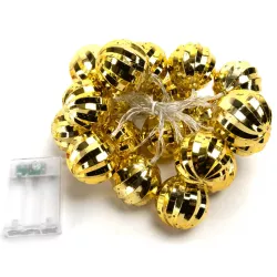 Lampki choinkowe 2m/20led złote podświetlane bombki na baterie - 8433325413675