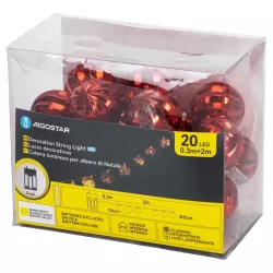 Lampki choinkowe 2m/20led czerwone podświetlane bombki na baterie - 8433325413682