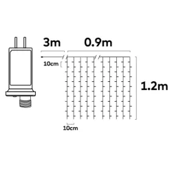 Kurtyna świetlna 0.9x1.2m 120 ciepłych led na 10 paskach z zasilaczem - 8433325003685