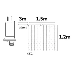 Kurtyna świetlna 1.5x1.2m 192 chłodnych lampek w 16 soplach 8 trybów - 8433325003753