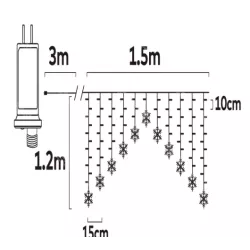 Kurtyna świetlna 11 zimnych śnieżynek 1.5x1.2m 8 trybów z zasilaczem