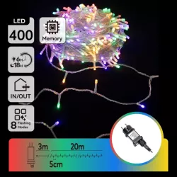 Sznur 20m 400 lampek choinkowych led RGBY Ip44 z zasilaczem 8 trybów - 8433325002411
