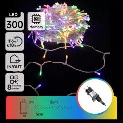 Sznur 15m 300 lampek choinkowych led RGBY Ip44 z zasilaczem 8 trybów - 8433325002404
