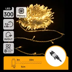 Sznur 15 m 300led ciepłych lampek choinkowych led Ip44 z zasilaczem - 8433325002473