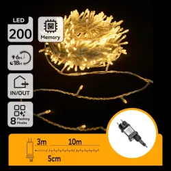 Sznur 10 m 200led ciepłych lampek choinkowych led Ip44 z zasilaczem - 8433325002466