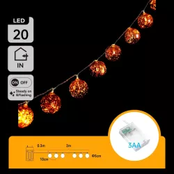 Lampki choinkowe 2m/20led czerwone podświetlane bombki na baterie - 8433325413682