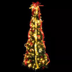 Składana choinka 180x60cm czerwono-złote dekoracje 8trybów ciepła biel - 8433325501259