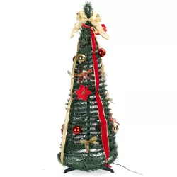 Składana choinka 180x60cm czerwono-złote dekoracje 8trybów ciepła biel - 8433325501259