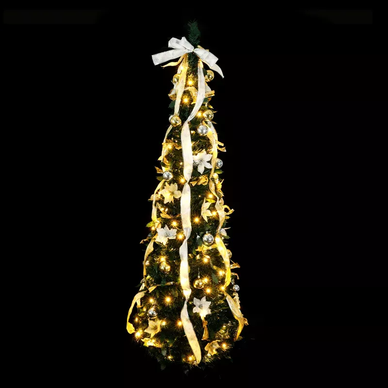 Składana choinka 120x40cm srebrno-złote dekoracje 8 trybów ciepła biel - 8433325002022