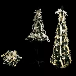 Składana choinka 150x50cm srebrno-złote dekoracje 8 trybów zimna biel - 8433325002008