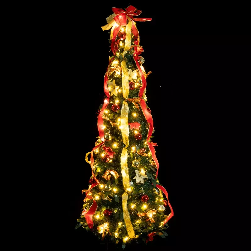 Składana choinka 150x50cm czerwono-złote dekoracje 8 trybów ciepła - 8433325001889