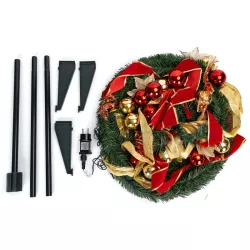 Składana choinka 150x50cm czerwono-złote dekoracje 8 trybów ciepła - 8433325001889