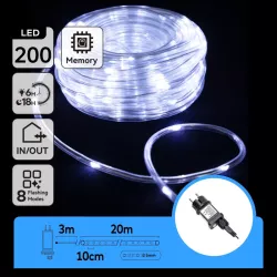 Węż led Φ5mm 20m sznur 200 led biały zimny z zasilaczem 8 funkcji - 8433325381707