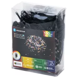 Sznur 15m 150 led kolorowych lampek choinkowych RGBY Ip44 z zasilaczem - 8433325002824