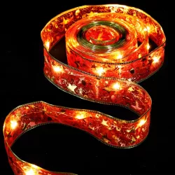 Szarfa choinkowa 5m na baterie AA czerwona w gwiazdki do oplatania - 8433325413590