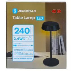 Lampa stołowa LED ambientowa czarna 2,4W dotykowa ładowana 5V/USB - 8433325415853