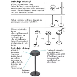 Lampa stołowa LED ambientowa czarna 2,4W dotykowa ładowana 5V/USB - 8433325415853