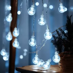 Kulki bąbelki girlanda 50 lampek 5 m zimna biel na 3 baterie AA IP-44 - 8433325298456