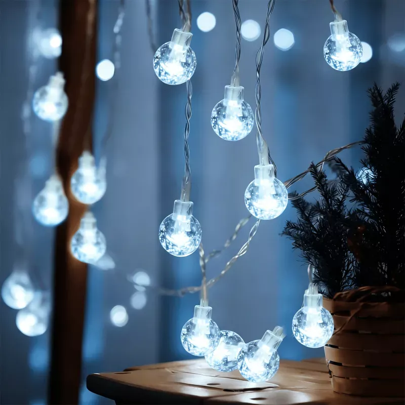 Kulki bąbelki girlanda 50 lampek 5 m zimna biel na 3 baterie AA IP-44 - 8433325298456