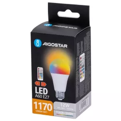 Żarówka LED A60 E27 12W RGB+3000K 1170lm kolorowa i ciepła z pilotem - 8433325418366