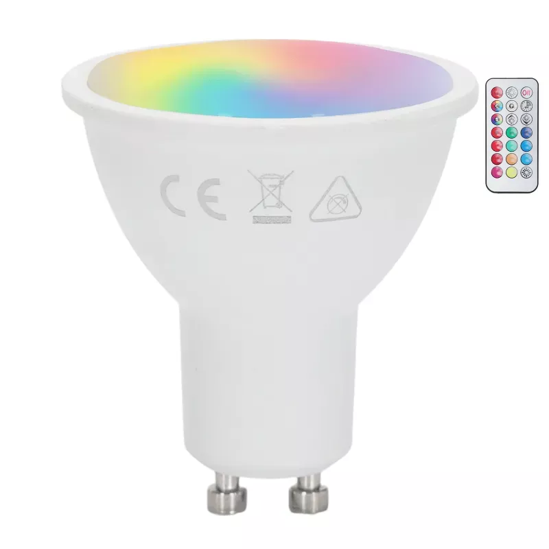 Żarówka LED GU10 6W RGB+3000K kolorowy i ciepły halogen z pilotem IR - 8433325418526