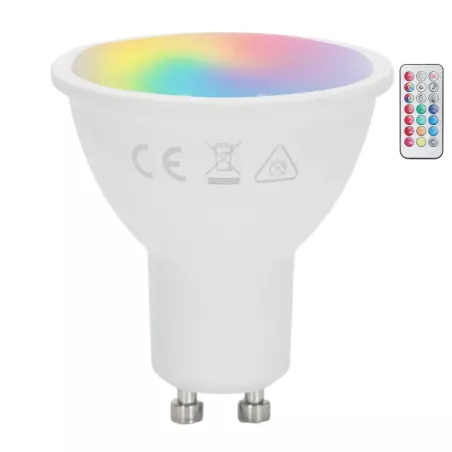 Żarówka LED GU10 6W RGB+3000K kolorowy i ciepły halogen z pilotem IR - 8433325418526