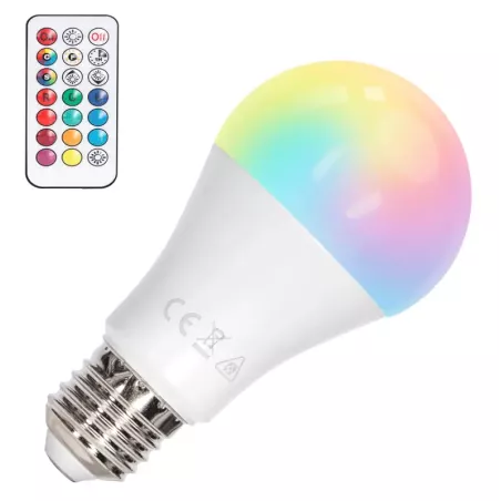 Żarówka LED A60 E27 12W RGB+3000K 1170lm kolorowa i ciepła z pilotem - 8433325418366