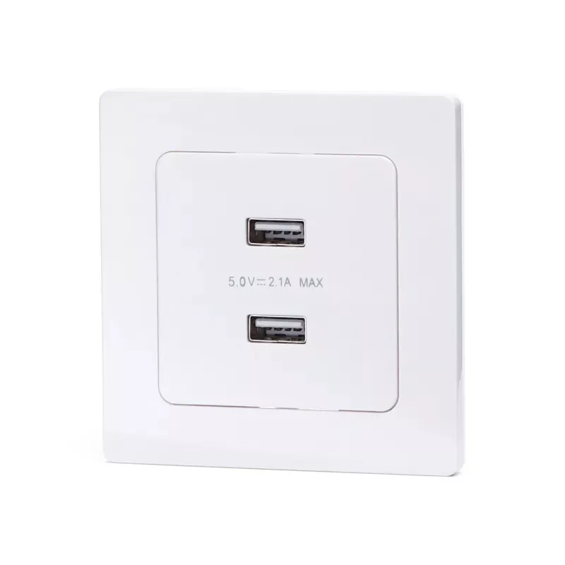 Gniazdo USB podwójne 2 porty USB 2.1A/5V podtynkowe białe z ramką - 8433325203573