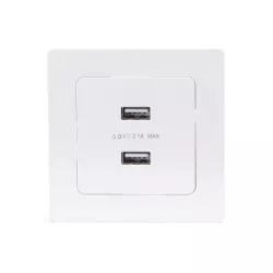 Gniazdo USB podwójne 2 porty USB 2.1A/5V podtynkowe białe z ramką - 8433325203573