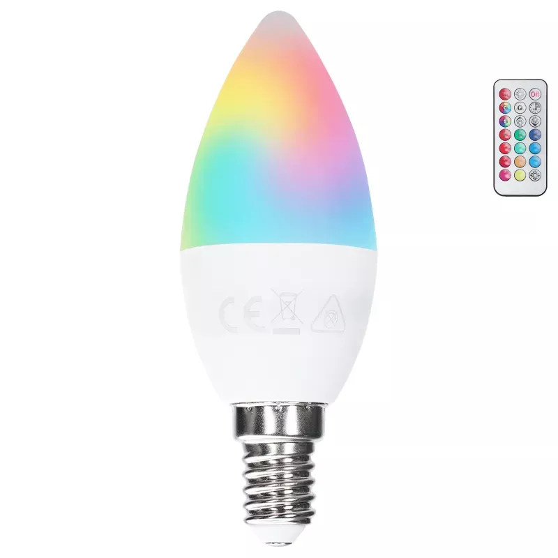 Żarówka LED świeczka C37 E14 6W RGB+3000K kolorowa ciepła z pilotem - 8433325418496