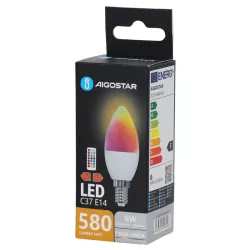 Żarówka LED świeczka C37 E14 6W RGB+3000K kolorowa ciepła z pilotem - 8433325418496