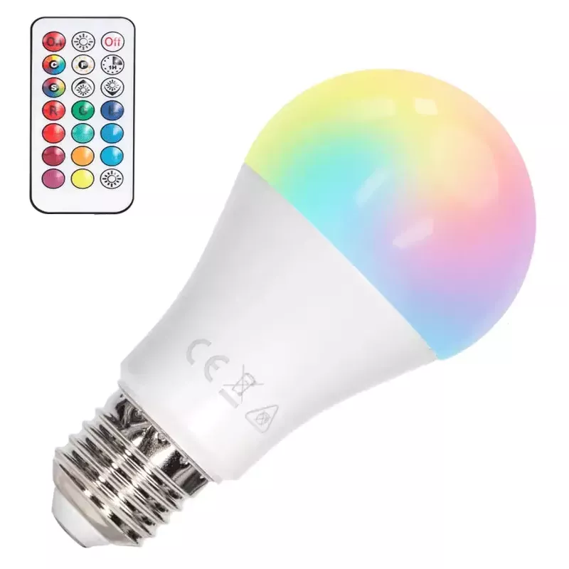 Żarówka LED A60 E27 8W RGB+3000K 806lm kolorowa i ciepła z pilotem IR - 8433325418328