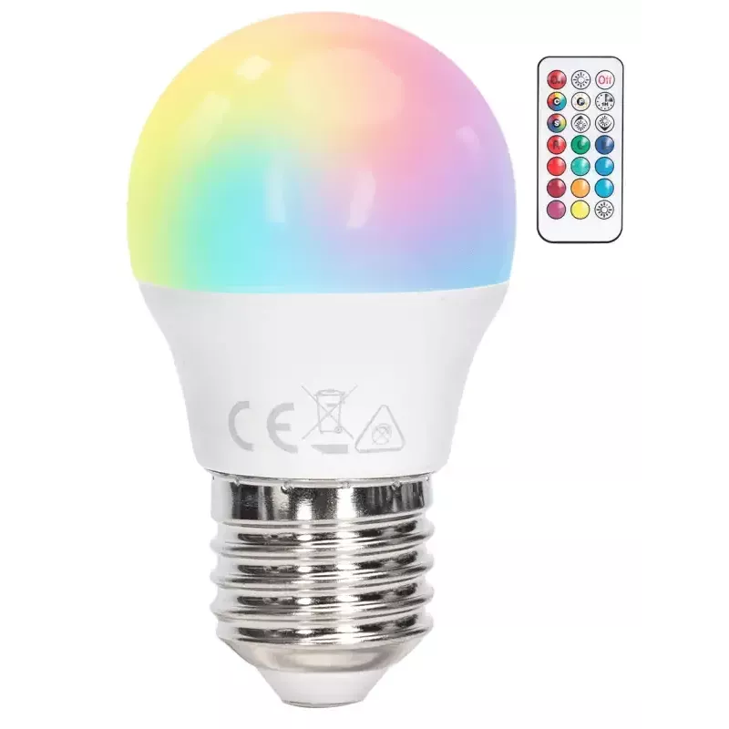 Żarówka LED G45 E27 6W RGB+3000K kolorowa i ciepła kulka z pilotem - 8433325418465