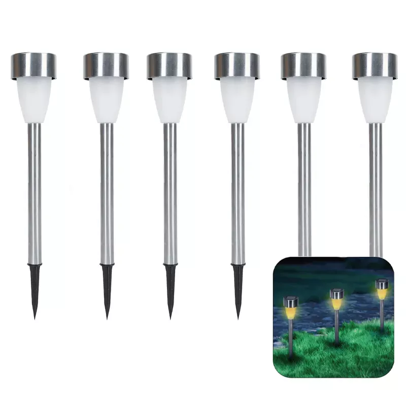 6xLampka solarna wbijana 55x375mm srebrna o ciepłej barwie światła - 8433325416317