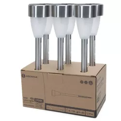 6xLampka solarna wbijana 55x375mm srebrna o ciepłej barwie światła - 8433325416317