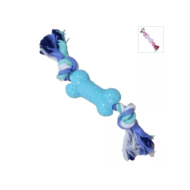 Kość szarpak dla psa zabawka z liny i gumy TPR idealny sposób na nudę - 8719138029174