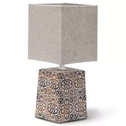 Lampka nocna stołowa wzór grecki abażur juta E14 ceramiczna na komodę - 8433325384968