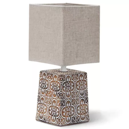 Lampka nocna stołowa wzór grecki abażur juta E14 ceramiczna na komodę - 8433325384968