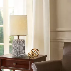 Lampka nocna stołowa wzór grecki abażur juta E14 ceramiczna na komodę - 8433325384968