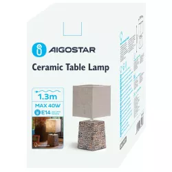 Lampka nocna stołowa wzór grecki abażur juta E14 ceramiczna na komodę - 8433325384968