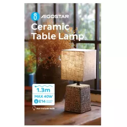 Lampka nocna stołowa wzór grecki abażur juta E14 ceramiczna na komodę - 8433325384968