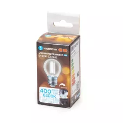 Ściemnialna żarówka LED kulka G45 E27 4W typu filament zimna 6500K - 8433325370862