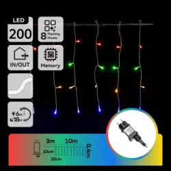 Kurtyna świetlna 10x0.4m 200 lampek RGBY led w 50 soplach 8 trybów - 8433325381141