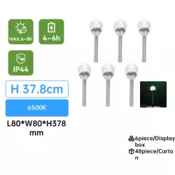 Szklana kulka solarna wbijana fi 8 cm z biała zimna spękane szkło - 8433325346331