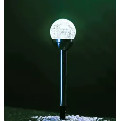 Szklana kulka solarna wbijana fi 8 cm z biała zimna spękane szkło - 8433325346331